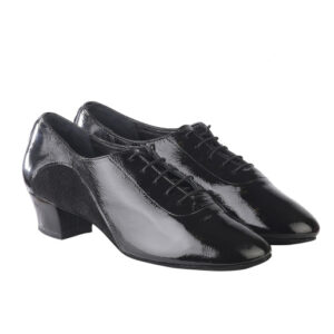 pantofi latino Miguell din piele lacuita si velur negru